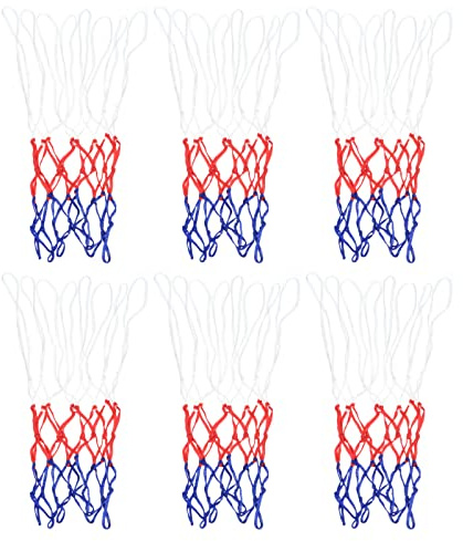PATIKIL 8 Loops 12 Dia. Mini Basketball Net Replacement, 6 Pack PP Basketball Hoop Net Rim Nets Sturdy for Indoor Outdoor, White Red Blue
