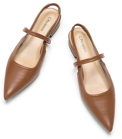 C.Paravano Flach Spitze Flache Schuhe Damen Slingbacks Ballerina Damen Slingback Pumps Slingback Sandalen(Braun,40)