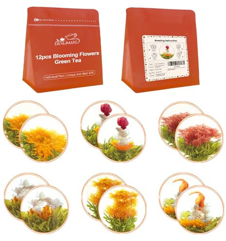 LWXLJMJZC-Té Floreciente 12 Piezas (6 Gustos * 2 Piezas) Un Mix Té Te Flores -De Té Verde-Selladas Individualmente Bolas