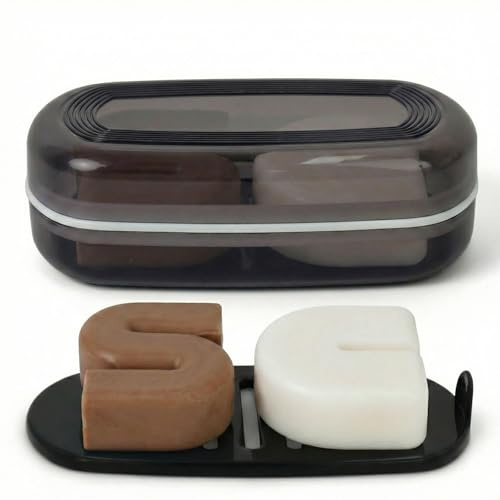 AIMAIAIMAI Shampoo Bar Holder Travel Case for Two Bars – Compatible with Kitsch Solid Shampoo & Conditioner Bars, Large Soap Container for Bathroom or Travel (1 Pack, Black Style A-Large)
