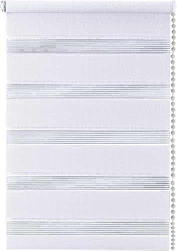 Ev Dekor Zebra Day and Night Roller Blinds, Dual Layer Fabric Easy Fit Blind Curtain, Drilling & No Drilling Vision Window Blinds for Home Office White 64 x 165 cm