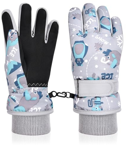 flintronic Guanti da Sci per Bambini, Guanti da Sci Invernali per Bambini, Guanto Termico Antivento, Guanti Neve Antivento Impermeabile per Ragazze e Ragazzi