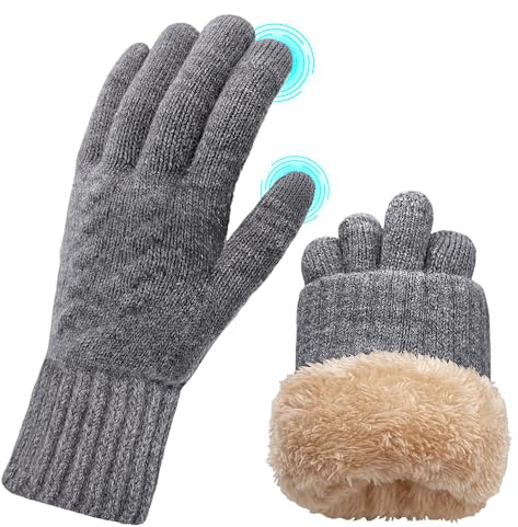 ehsbuy Guantes termicos Invierno para Mujer Pantalla Tactiles Lana Forro Cálido Cable Tejido Guantes Resistente al Viento Guantes de Teléfono para Movil Esquiar Ciclismo Conducir Deportes