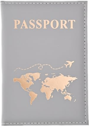 SamHeng Universel Porte-Passeport Housse, Avion Couverture de Passeport pour Femmes Hommes, Cuir PU Protège-Passeport Portefeuille de Voyage pour Cartes de Crédit Cartes d'embarquement (Gris)