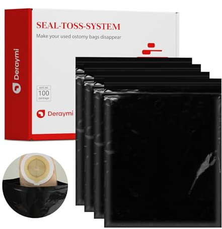 DERAYMI 100 Pcs Sacchetti per lo smaltimento del sacchetto per stomia 28x40cm Formato del Sacchetto Discreta Prevenzione Odori Ostomia Sacchetti Monouso per Rifiuti Colostomia