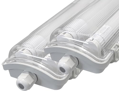 LUXULA 2er Pack LED Feuchtraumleuchte mit 2x18W LED-Röhren T8-120cm - 3600lm - 4000K Neutralweiß - IP65 IK08 - Wannenleuchte Werkstatt Keller Garage