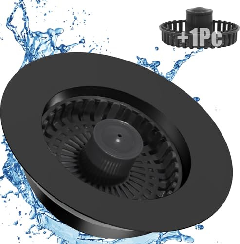 HEMOUR 3 in 1 Kitchen Sink Drain Strainer Stopper, Brass Sink Stopper and Anti-Clogging Strainer Combo, Black Pop Up Drain Stopper for US Standard 3-1/2 Drain, Fast Draining and Anti-Odor