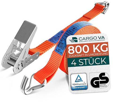 Robuste cinghie di tensione da 800 kg con cricchetto, set da 4 pezzi, certificazione TÜV/GS e DIN, versatili, larghezza 25 mm, ideale per applicazioni professionali [4M]