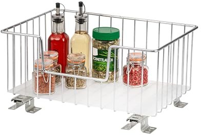 bremermann Korbauszug für Oberschränke 40 cm Breite, ausziehbarer Schrankeinsatz für Oberschränke, Regale und Speisekammer, Teleskop-Gewürzregal - Teleskopschublade mit Einlegeboden, Chrom