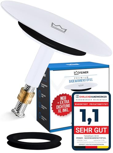 FEINER® [2 piezas] - Tapón de bañera (ajuste universal, diámetro de 72 mm, inoxidable, ajustable, para cualquier bañera, color blanco brillante)