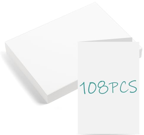 OFFCUP Tarjetas de Papel Blanco, 108 Pcs Tarjetas Postales Blancas en Blanco, 10x15 CM DIY Mensaje Etiquetas de Regalo, Adecuado para Felicitaciones, Escuela, Dibujo, Oficina, (Plegable)