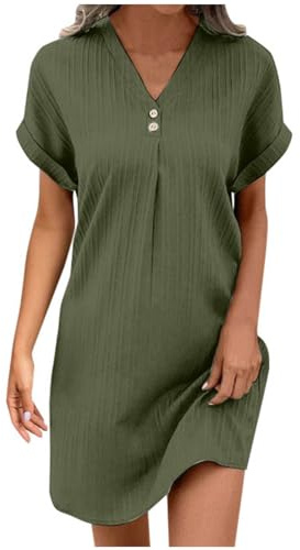 Bröllop, långärmad muslinklänning, damer, v-ringad, luftig tunikaklänning, enfärgad med knappar, avslappnad, kortärmad sommarklänning, lätt muslin, blusklänning, boho, strandklänningar, A-linje
