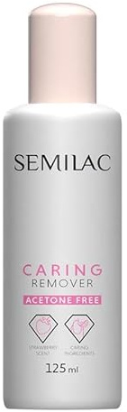 Semilac Caring Remover 125 ml – quitaesmalte sin acetona con aceite de macadamia y ricino, cuida las uñas y cutículas, suave y eficaz con aroma a fresa