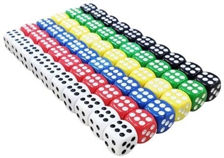 SYEYCW 60 Pièces Dés Colorés de 14 mm, Dés 6 Faces, Dés de Coin Arrondis, pour Jeu de Cartes, Jeux de des, Jeux de Société, Activités Thématiques de Casino, et Aides Mathématiques, 6 Couleurs