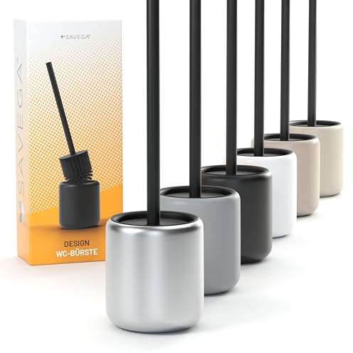SAVEGA – Escobilla WC Acero INOX con Cabezal de Silicona y Tapa – Cepillo WC Antióxido