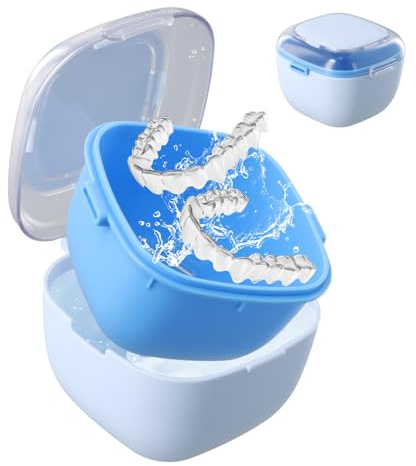 Porta Apparecchio Denti con Cestello, Portatile Denti Finti Contenitore, Custodia per Paradenti, Scatole per Dentatura, Design Trasparente e Visibile, Adatto per Pulizia, Conservazione, Trasporto