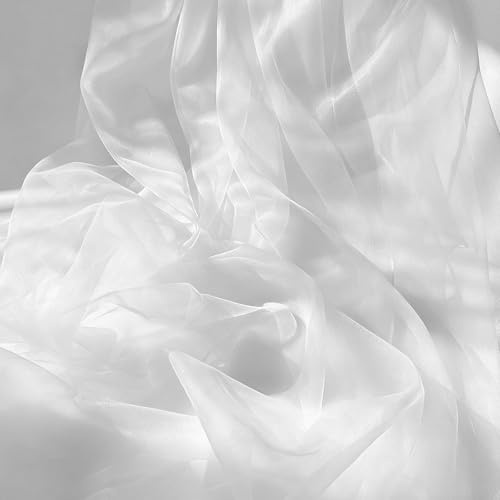 PLUSHCEWT Weißer Organza Stoff, 2x1.6m Transparenter Soft Tüllstoff Meterware Tüll Stoffe Zum Nähen, Netzstoff Dekostoff Für Arbor Hochzeit Vorhang Hochzeitsbogen Freihanddeko Torbogen(2x1.6m)