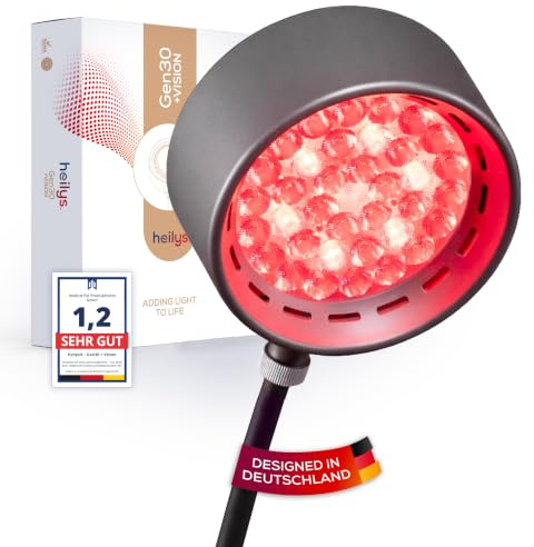 heilys® Gen30 Lampe LED à lumière rouge avec 6 longueurs d'onde (630-850 nm) | Lampe lumière rouge et infrarouge proche avec mode vision 670 nm | Réglable en hauteur en continu, mode impulsion (noir)