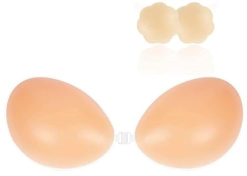 Reggiseno Push Up Senza Spalline per Schiena Scoperta Invisibile Reggiseni con 2pcs Copri Capezzoli Adesivi Silicone Coppe Adesive Seno Sticky Bra, Traspirante, Confortevole e Riutilizzabile-B