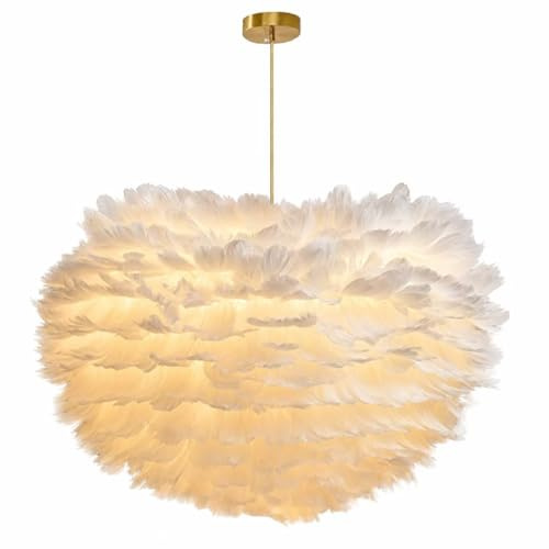 Handvävd vit naturlig fjäder, romantisk och elegant lampskärm, dekorativ ljuskrona, perfekt för sovrum, vardagsrum och heminredning.