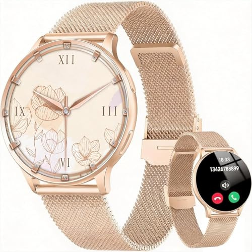 Jugeman Montre Connectée Femme, 1.32 Smartwatch avec Appel Bluetooth, Gold | Smartwatch Rond Fréquence Cardiaque/SpO2/Sommeil Montre, 120 Mode+Sportifs Montre, IP68 étanche Fitness Podomètre Android iOS
