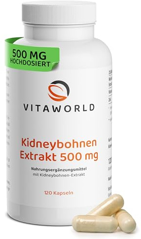 Kidneybohnen Extrakt - 2000 mg pro Tag (120 vegane Kapseln) – Weißer Bohnen Extrakt mit Phaseolin – reich an Ballaststoffen und Eiweißen - ideal eine bewusste Ernährung - glutenfrei – vitaworld