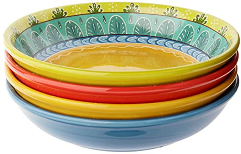 Certified International 14184SET/4 Valencia 9.25 Soup/Pasta Bowl, Set of 4 Assorted Designs, Ceramic, Multicolor