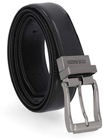 Steve Madden Reversible Men's Dress Casual Every Day Leather Belt, Black/Brown (Smooth), 34