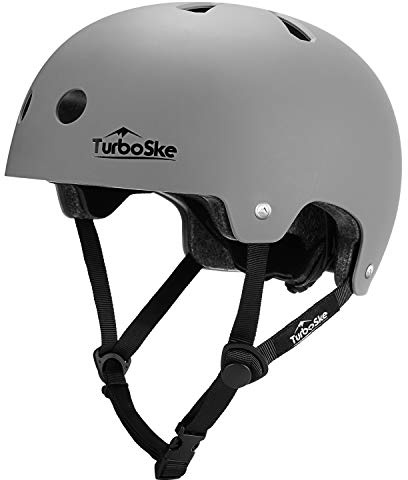 TurboSke Skateboard Helmet, BMX Helmet, Multi-Sport Helmet, Bike Helmet for Kids, Youth, Men, Women (Gray, S/M (20.5-22.8))