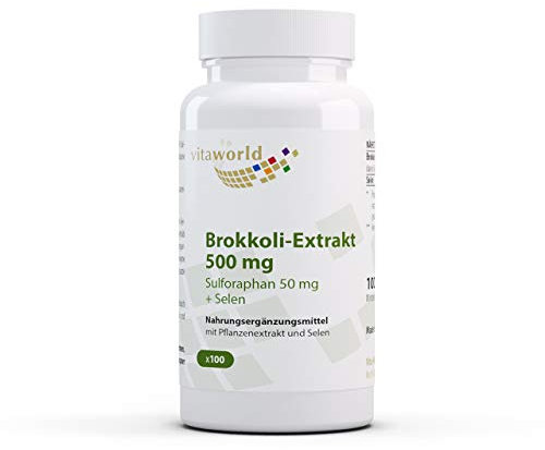 vitaworld Brokkoli-Extrakt 500 mg aus Brokkolisprossen, 50 mg Sulforaphan pro Kapsel, Mit 55 µg Selen pro Kapsel, Vegan, 100 Kapseln