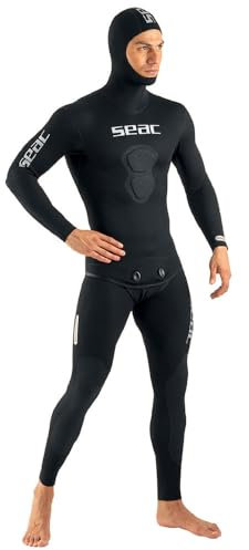 SEAC Herren Black Shark 5mm Sub und Apnoe Neoprenanzug 5 mm, 2 Stück, innen gespalten, Schwarz, M