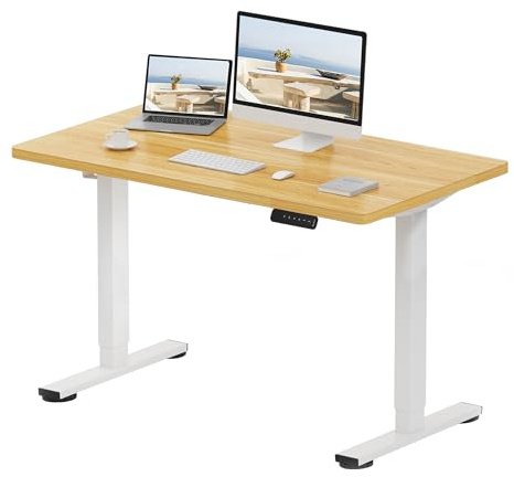 FlexiSpot E1 Plus ONE PIECE Electric Standing Desk Height Adjustable Sit Stand Desk with Memory Smart Panel(120 * 60cm, White Frame+Maple Desktop)