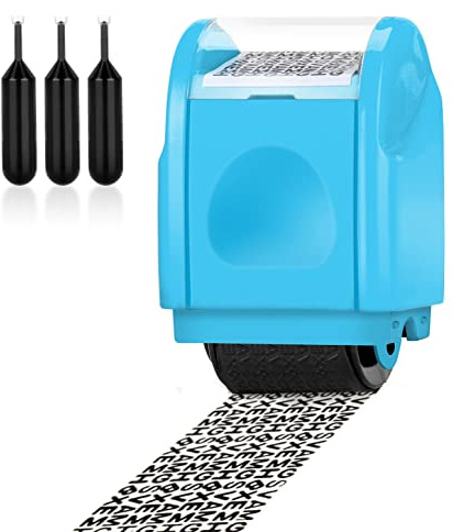 Lindastas Confidential Roller Stamp,Identity Theft Guard Stamp Wide Rolling Security Stamp,Secure ID Security,Anti and Privacy Safety (Small Size (Blue+3 Refills)