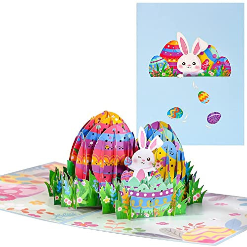 3D Pop Up Osterkarte, Frohe Ostern Karte für Kinder Kind Frauen Frau Ehemann 3D Kaninchen Grußkarten für Ostern (Hase und Ei)