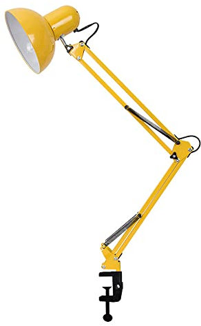 Mengjay Leuchten Klemm-Gelenkleuchte, LED Schreibtischlampe, Arbeitsplatz Leuchte, 1 flammige Klemmlampe Vintage, Klemmleuchte in Schwarz glänzend, Lampe mit Schalter, E27 Fassung (Gelb)