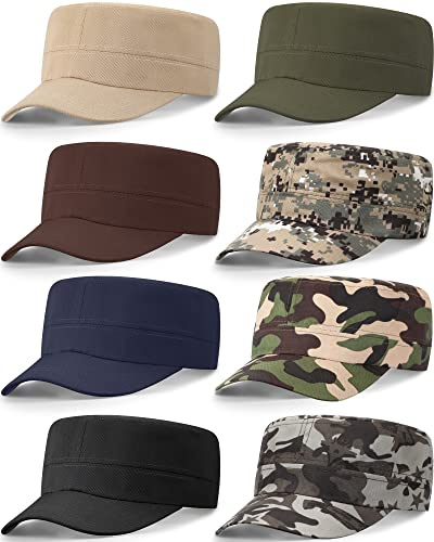 Foaincore 8 Pcs Army Hats for Men Cadet Military Style Caps Cadet Hat Adjustable Unisex Washed Cotton Hats for Men Women Classic