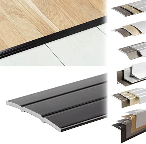 KARAT Profili per bordi per gradini, autoadesivi o preforati, con materiale di montaggio, profili angolari (profilo di transizione, nero, 1000 x 38 x 2,5 mm, autoadesivi)