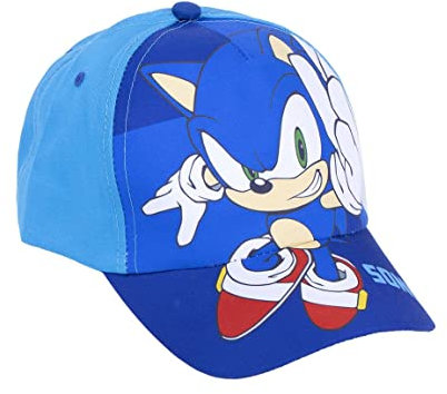 Gorra con Visera Curva de Sonic - Color Azul - Apta de 4 a 8 Años - Con Bordados de la Colección - Gorra para Niños con Velcro Trasero Ajustable - Producto Original Diseñado en España