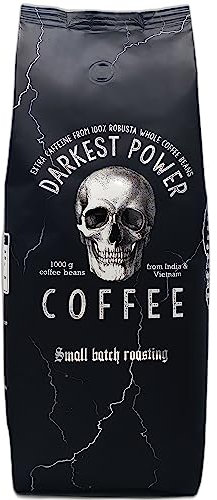 Darkest Power Coffee | Kaffeebohnen extra stark | Espresso 100% Robusta | viel Koffein wenig Säure | 1000g ganze Kaffee Bohnen | geeignet für Vollautomat | mit Zufriedenheitsgarantie