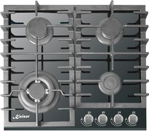 Kaiser KCG 6383 plaque de cuisson à gaz Kaiser sur verre noir, vitrocéramique, encastrable pour cuisinière à gaz, 3,8 kW avec adaptateur, 4 feux