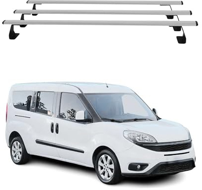 OMAC Heavy Duty Barre Portatutto Trasversali Compatibili con FIAT Doblo II 2010-2021 – 3 Stangen – Acciaio Argento