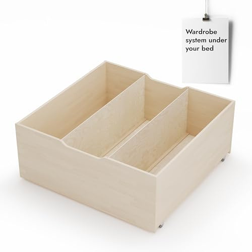 Hansales cassetto sottoletto in legno massello con ruote e scomparti 97,5x79x40cm, cassetti in legno per letti Anu e Triin.