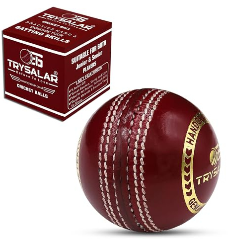 TrySalar® Palla da cricket in pelle rossa dura di grado A, per allenamento senior junior, cucita a mano, di alta qualità, peso 155,9 g