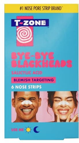 T-Zone Salicylic Acid & Tea Tree Nose Pore Strips - Removes Dirt, Oil, and Blackheads - Unclogs Pores with Salicylic Acid and Clears Blemishes with Tea Tree, 6 Strips