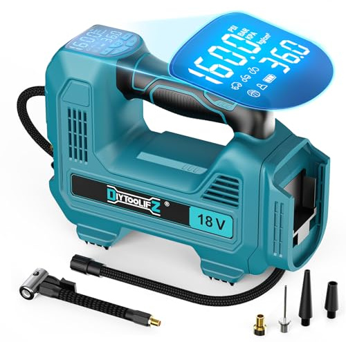 DIYtoolifz 160PSI Cordless Tire Inflator Compatible with Makita 18V Air Compressor, Portable Air Pump Automatic Shut Off, LED Light, Digital Pressure Gauge for Cars Motorcycles Bike Ball (Bare Tool)