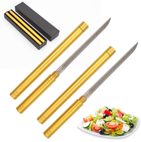 Coltello Da Frutta Portatile Multiuso Per Esterni Con Fodero,2 pezzi Mini Knife Stick,Coltelli Da Frutta Da Cucina Ultra Affilati,Coltello da Frutta Multifunzione in Acciaio Inossidabile(oro)