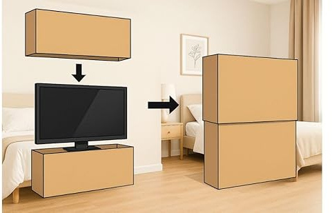 Carton de Déménagement Ajustable pour Écran Plat et Cadre, Double Cannelure, 120 x 10 x 70-130 cm