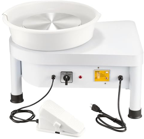 Lissontine Tornio per Ceramica Elettrico Tornio Professionale con Pedale, Schermo LCD, Motore Silenzioso 350W, velocità Regolabile 60–300 RPM, 30cm, Kit Completo per Principianti E Artisti White