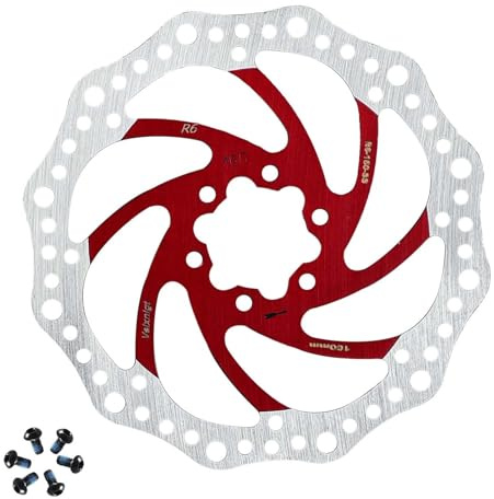 Velxnigt Rotore freno per bicicletta 180 mm Rotore freno a disco con 6 bulloni di montaggio Facile installazione Adatto per bici da strada Mountain bike MTB BMX(R6 Rosso)