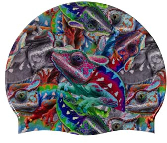 Arena HD Unisex Elastic Silicone Swim Cap for Adults, Training Water Sports Fitness Swimming Gear, Chlorine Protection Pool Hat for Frequent Use, Arena Iguanas, One Size